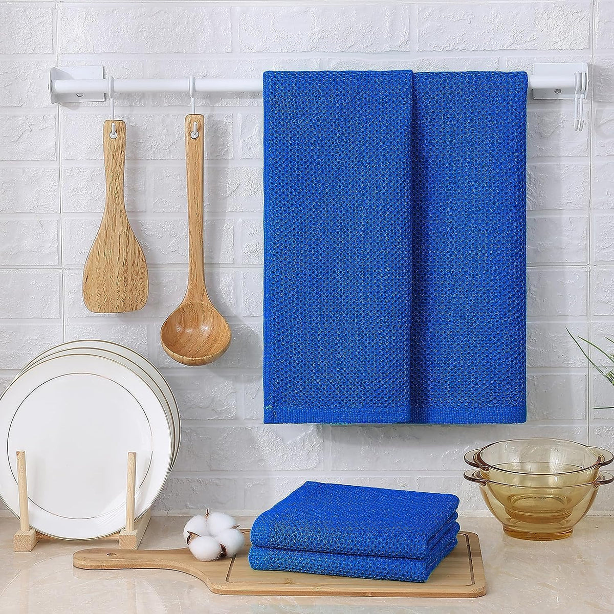 Kitinjoy 100% Cotton Waffle Weave Kitchen Towels, 6-Pack Super Soft and Absorbent Dish Towels for Drying Dishes, Kitchen Hand Towels, 13 in x 28 in, Blueberry