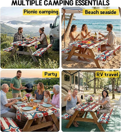 Picnic Table Cover with Bench Covers Elastic Table Cloth Cool Fun Unique Ideas Christmas Xmas Father Valentine's Day Birthday Party Camping Gift for Camper RV Owner Camping Lovers Couple Men Adult Dad