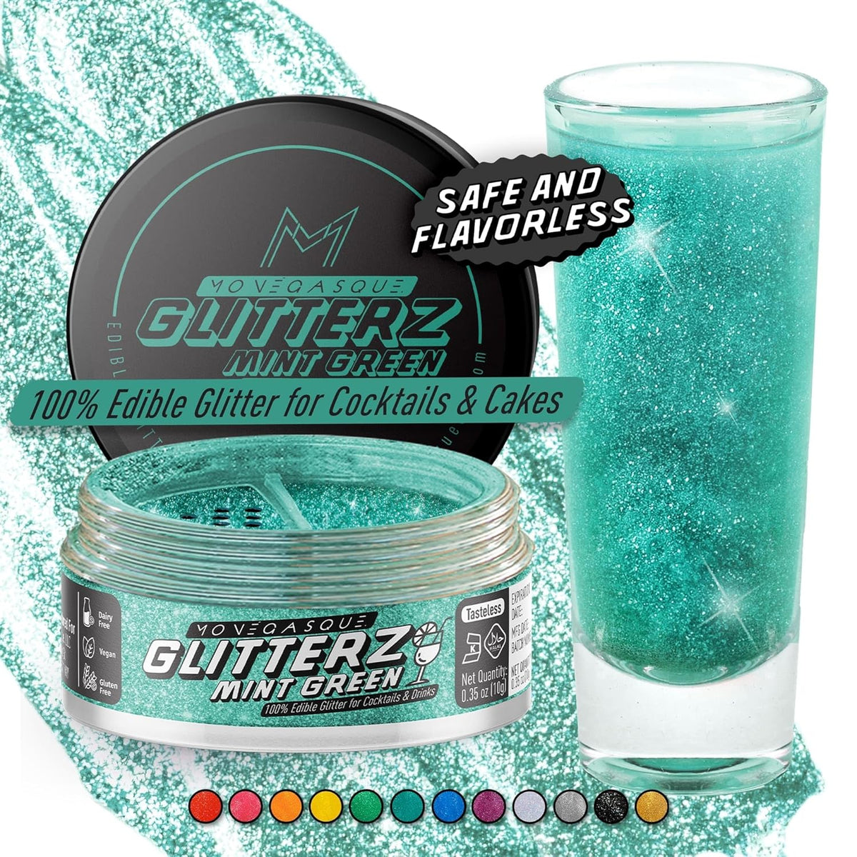 Monégasque Mint Green Edible Glitter for Drinks 10g – Edible Glitter for Cakes & Cocktails – Green Food Coloring Spray for Cake Decorations