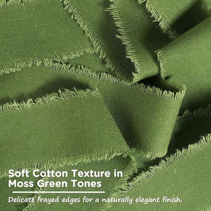 Moss Green Cotton Ribbon 1-1/2 Inch Moss Green 3 Rolls 21 Yards Frayed Edge Fabric Set for Rustic Wedding Decor, Bridal Bouquet Wrap, Woodland Theme Party, Baby Shower & Wreath Making