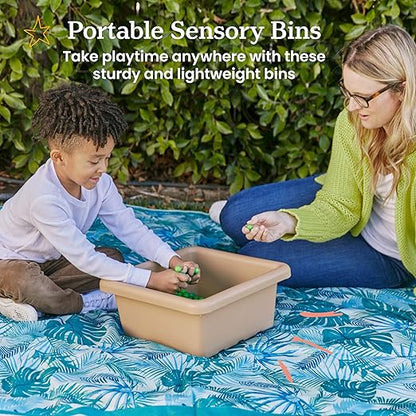 ECR4Kids Stackable Square Bins with Non-Snap Lids, Multipurpose Organization, Sand, 2-Pack