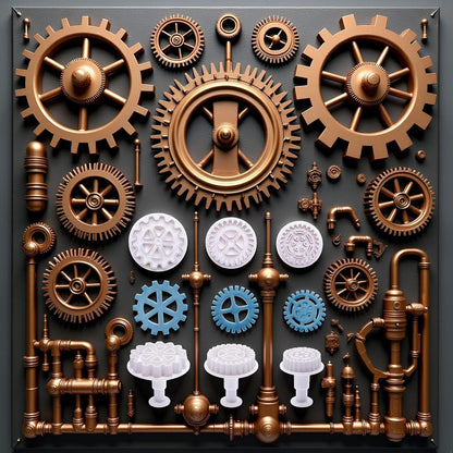 3Pcs White Gear Cookie Cutters, Steampunk Cogs Plunger Mold, 3D Gear Cookie Stamp Mold