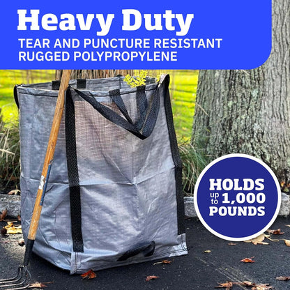 DURASACK Heavy Duty Home and Yard Bags 48-Gallon Reusable Self-Standing Lawn and Leaf Bags Garbage Can with Reinforced Handles, Gray, 3 Pack