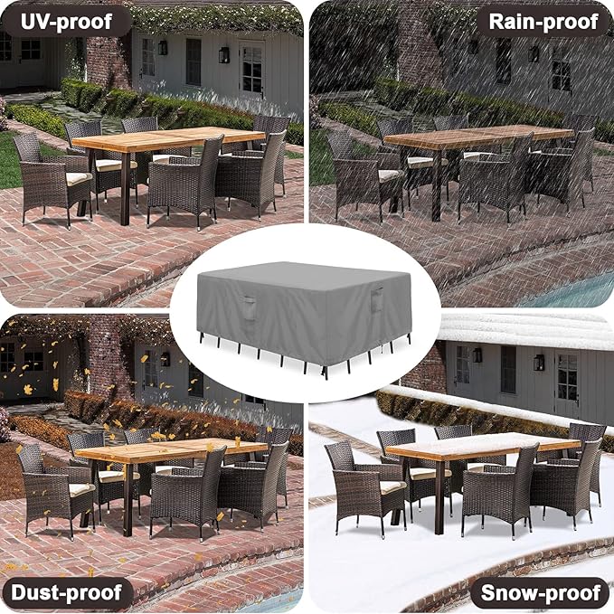 PureFit Patio Furniture Covers, Outdoor Table Furniture Cover Waterproof, Patio Sectional Couch Set Cover for Deck, Lawn and Backyard, UV Resistant, 126"L x 126"W x 32"H, Gray