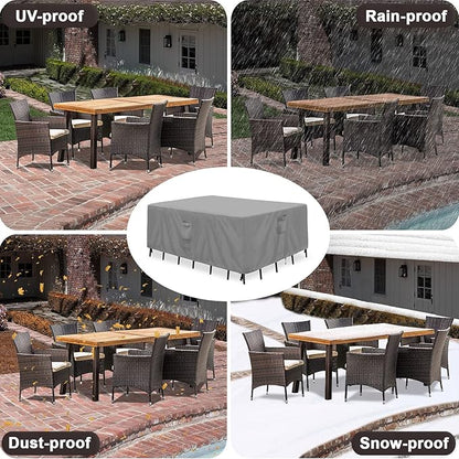 PureFit Patio Furniture Covers, Outdoor Table Furniture Cover Waterproof, Patio Sectional Couch Set Cover for Deck, Lawn and Backyard, UV Resistant, 126"L x 126"W x 32"H, Gray