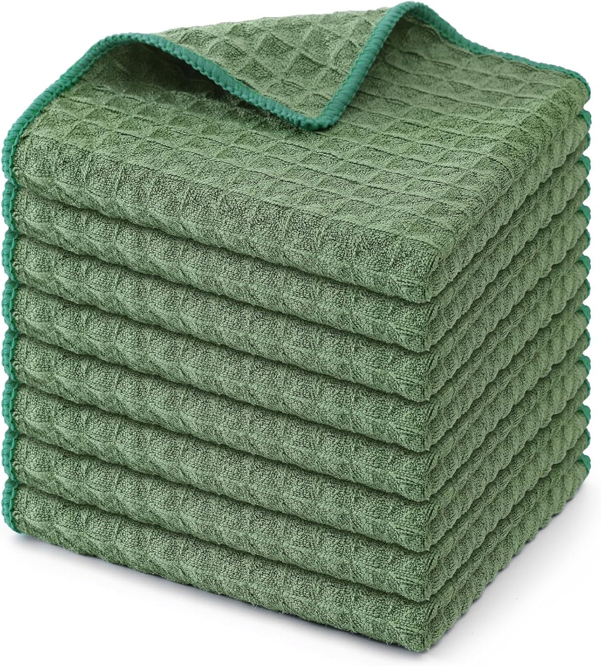 Homaxy Microfiber Waffle Weave Kitchen Dish Cloths, 12 x 12 Inch Ultra Absorbent and Solid Color Dish Towels for Kitchen Fast Drying Dishcloth for Washing Dishes, 8 Pack, Grass Green