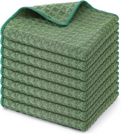 Homaxy Microfiber Waffle Weave Kitchen Dish Cloths, 12 x 12 Inch Ultra Absorbent and Solid Color Dish Towels for Kitchen Fast Drying Dishcloth for Washing Dishes, 8 Pack, Grass Green