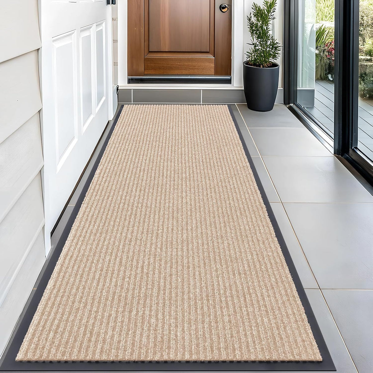 OLANLY Front Door Mat Indoor Outdoor Entrance, Waterproof Heavy Duty Doormat, Fade Resistant, Low Profile, Easy Clean Patio Porch Welcome Floor Mats for Entry, 59x23, Beige
