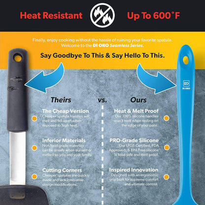DI ORO Silicone Spoon Spatula - Forever Warranty - 600°F Heat-Resistant Large Silicone Spoonula Scraper