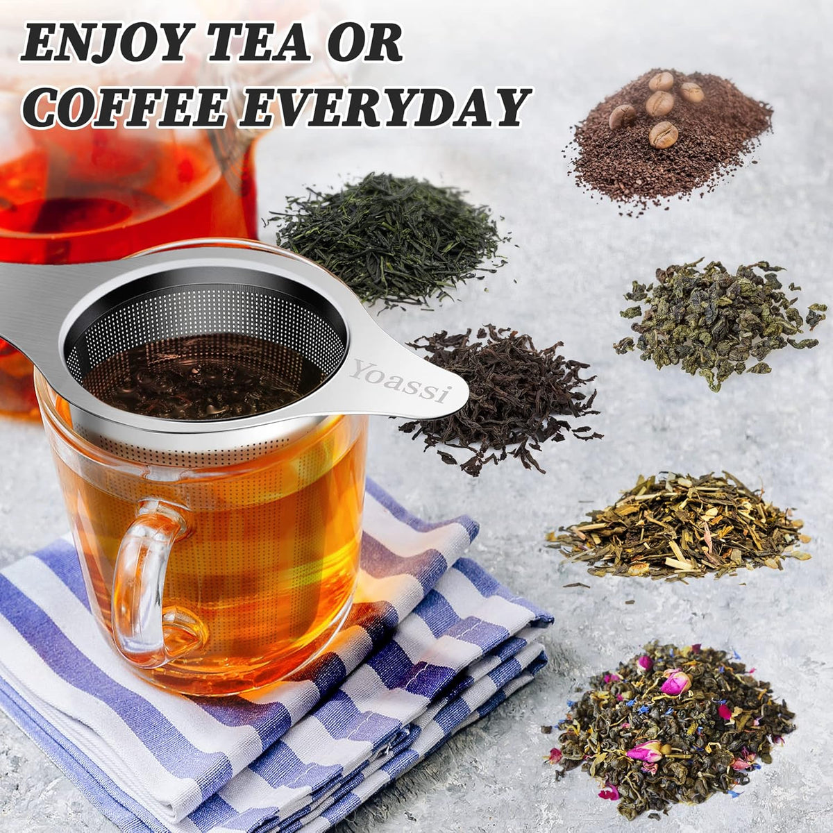 Extra Fine 18/8 Stainless Steel Tea Infuser Mesh Strainer with Large Capacity & Perfect Size Double Handles for Hanging on Teapots, Mugs