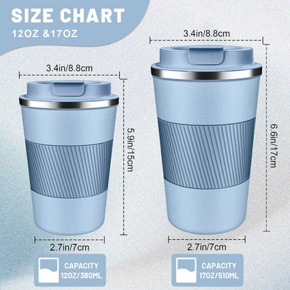 Insulated Coffee Tumblers with Flip Lid 12oz / 17oz, Stainless Steel Travel Coffee Mug Leak Proof, Vacuum Insulated Coffee Mug Reusable Cup
