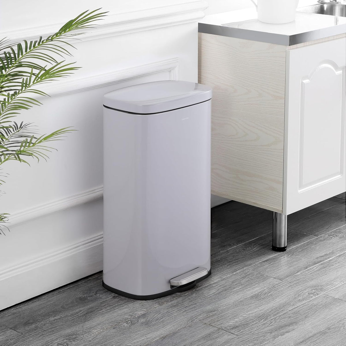 happimess HPM1011D Curtis 8-Gallon Step-Open Trash Can, Fingerprint Resistant, Modern, Minimalistic for Home, Kitchen, Laundry Room, Office, Bedroom, Bathroom, Fog Gray