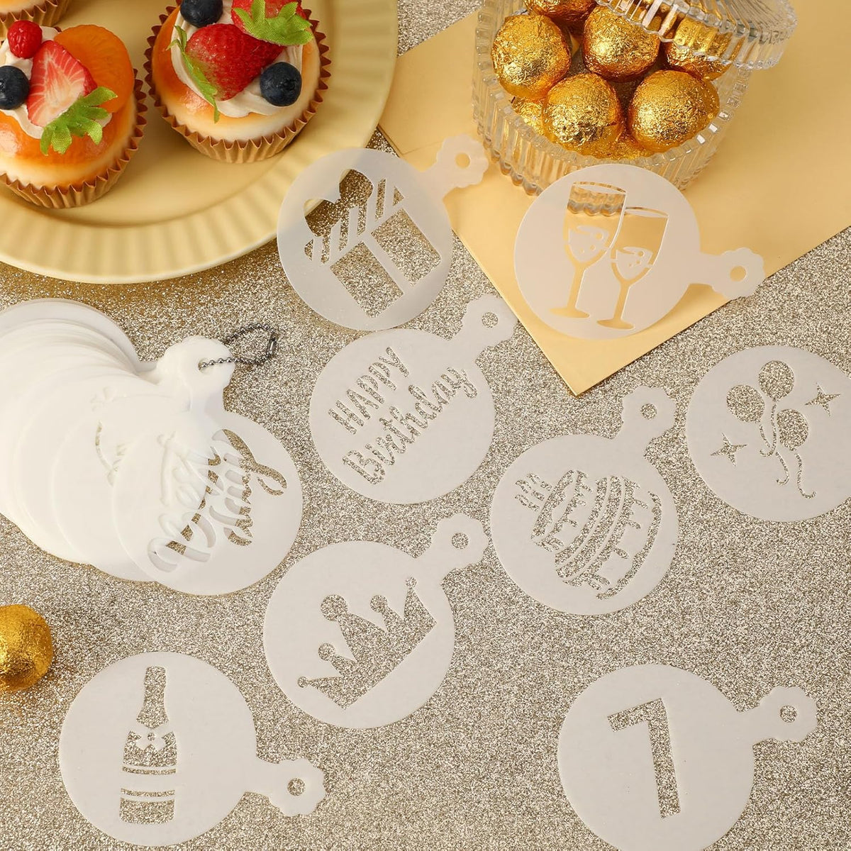 Julbear Birthday Cookie Stencils, 36 Pieces Reusable Coffee Decoration Stencils Templates Tools for Cookies Baking Painting Dessert Decoration DIY