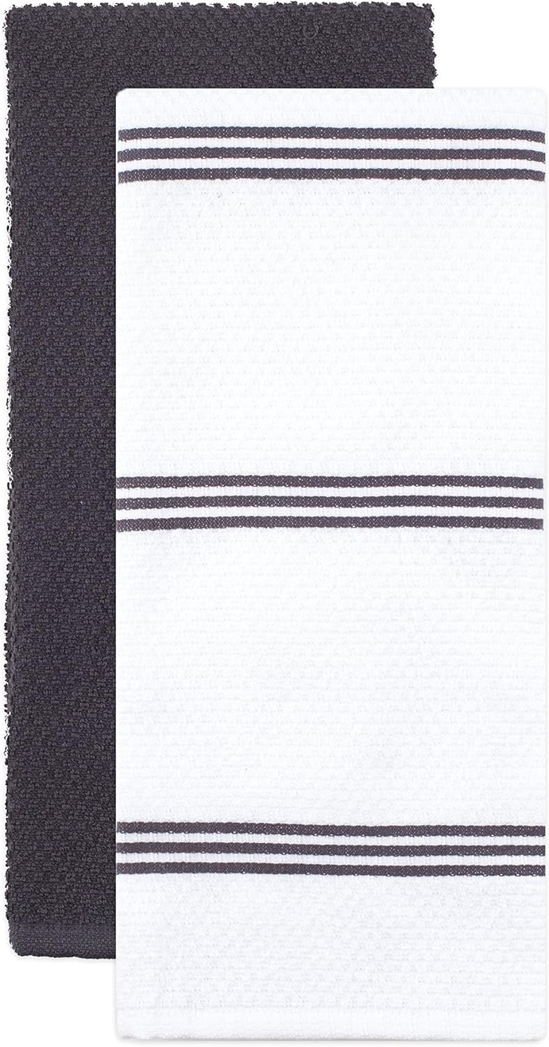 Sticky Toffee 9-Piece Kitchen Set – Gray 100% Cotton Terry Dish Towels, Dishcloths, Oven Mitts, and Pot Holders with Non-Slip Silicone Grip, Oeko-Tex Cotton