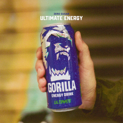 Gorilla Energy Drink, Original 0 Sugar, 200mg Plant-Based Caffeine, 12 Pack