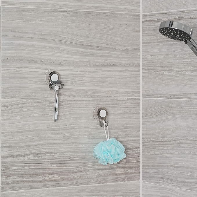 Better Living Products Impress Suction Hook Set, 2 Hook Set, Bathroom and Shower Organizing Hooks, Smoke Grey, 2.25" x 1.75" x 3"
