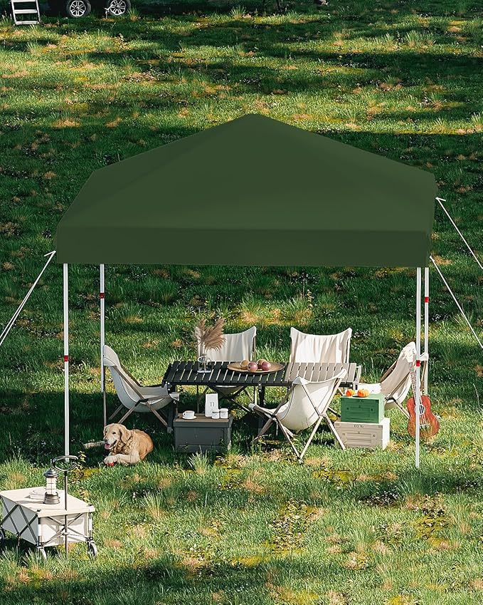 10x10 Pop Up Canopy with One Button Push Setup - Heavy Duty Outdoor Canopy Tent with Portable Roller Bag - 3 Adjustable Height, 4 Weight Bags, 8 Stakes & 4 Guy Ropes Included, Green