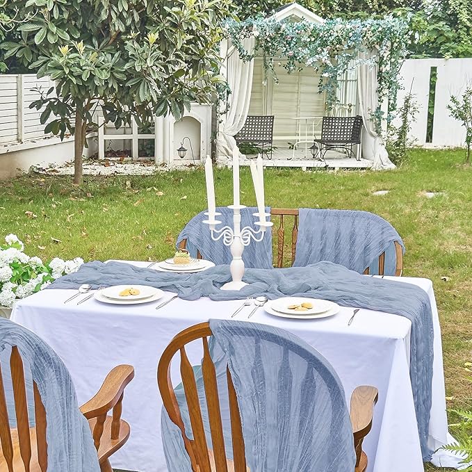 IVAPUPU 2 Pcs Cheesecloth Table Runner - 10ft Dusty Blue Spring Boho Gauze Cheese Cloth Table Runners for Baby Shower Decorations Wedding Party Garden Farmhouse
