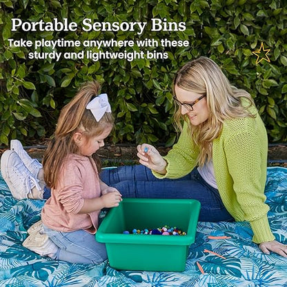 ECR4Kids Stackable Square Bins with Non-Snap Lids, Multipurpose Organization, Emerald, 2-Pack