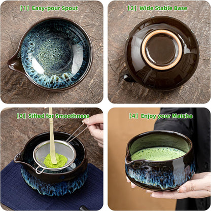 Teanagoo Matcha Whisk Set, 7 Pcs Matcha Set Blue, Matcha Kit for Ceremony, Matcha Tea Set for Making Breakfast/Latte