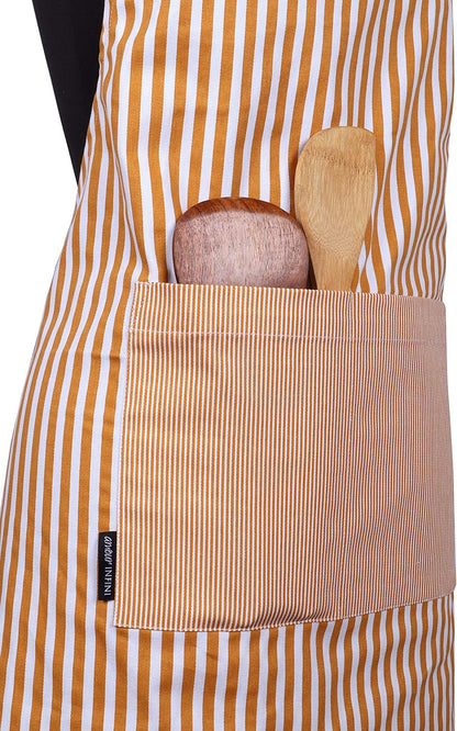 AMOUR INFINI Cotton Aprons for Women with Pockets Adjustable Strap and Waist Ties Reusable Printed Aprons for Baking, Cooking, Gardening (27.5 x 33 Inches - Yellow)