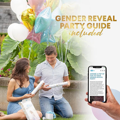 PrimePure Gender Reveal Confetti Cannon - Butterfly Confetti Popper & Biodegradable Powder Cannon - Pink & Blue, 4 Pack - Baby Girl or Boy Gender Reveal Smoke Bombs Baby Powder Paper Party Poppers