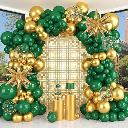 Amandir Green and Gold Balloons Garland Arch Kit for Graduation Party Decorations, 145Pcs Green Gold Confetti Balloon with Foil Star for 2026 Graduation College Congrats Grad Class Birthday Supplies