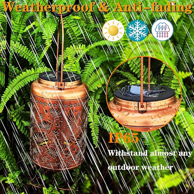 Merrytech Solar Lanterns Outdoor Waterproof,Hummingbird & Gesang Flower Lights,Metal Hanging Garden Decor Outside,Yard Art Decorations for Patio,Pathway,Gardening Birthday Gifts for Mom,Women,Grandma