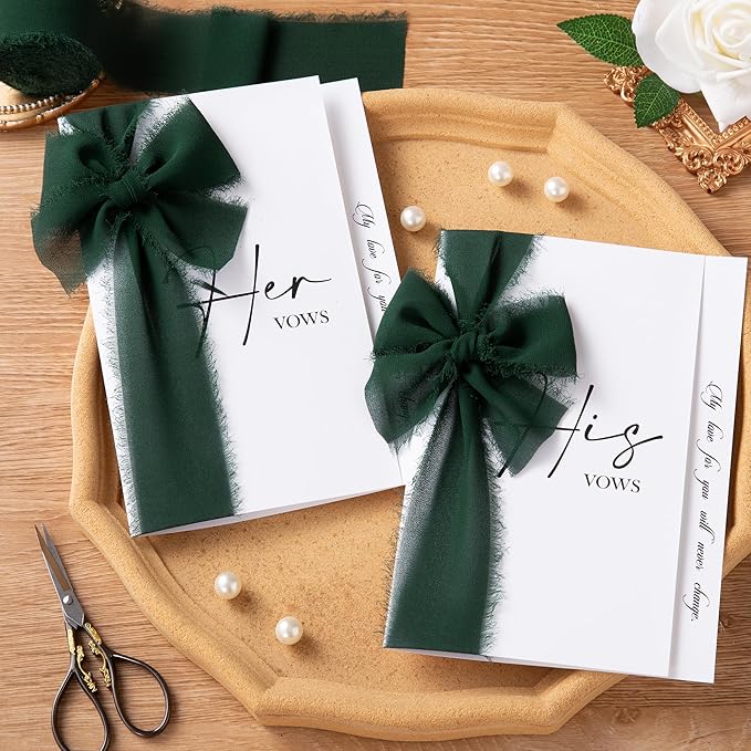 DORIS HOME Dark Green Chiffon Ribbon for Flower Bouquet, 2" x21Yd Fabric Ribbon for Gift Wrapping, Handmade Frayed Ribbon for Wedding/Christmas Decorations