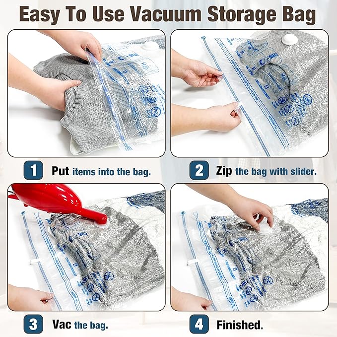 HIBAG Vacuum Storage Seal Bags, 10 Jumbo Space Saver Vacuum Sealer Bags for Clothes, Comforters, Blankets, Bedding (10J)