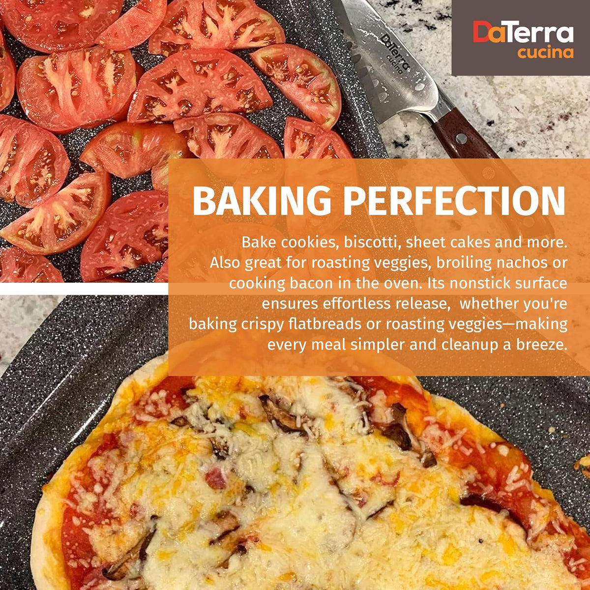 DaTerra Cucina - Nonstick Ceramic Coated Baking Sheet Twin Pack – 16" x 11" x 1" Professional Grade, PTFE, Cadmium, Lead & Pfoa Free, Oven Safe