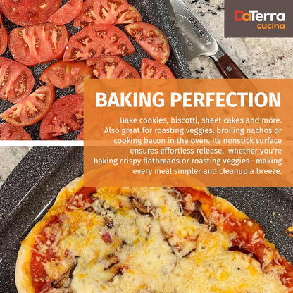DaTerra Cucina - Nonstick Ceramic Coated Baking Sheet Twin Pack – 16" x 11" x 1" Professional Grade, PTFE, Cadmium, Lead & Pfoa Free, Oven Safe
