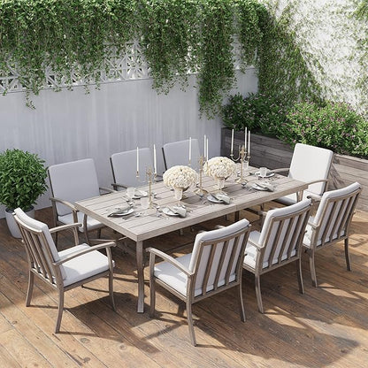 HAPPATIO Aluminum 9 Piece Patio Dining Set - Aluminum Outdoor Dining Set for 8, Patio Dining Table and Chairs Set, Patio Furniture with Table and Chairs (Gray)