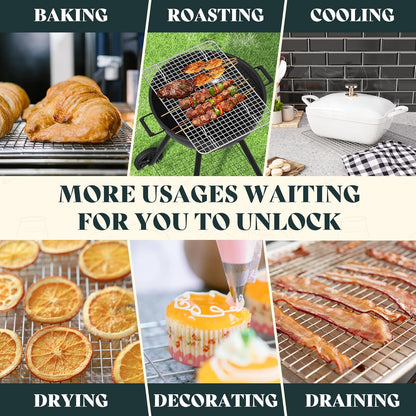 Cooling Racks for Cooking and Baking-10"x14.75" Oven Safe Premium Stainless Steel Heavy Duty Baking Rack Tight-Wire, Fits Jelly Roll Pan Rack for Roasting & Grilling & Cooking-Set of 2