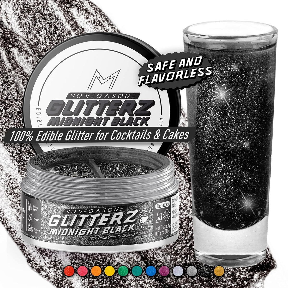 Monégasque Black Edible Glitter for Drinks 10g – Halloween Edible Glitter for Cakes & Cocktails – Cocktail & Drink Shimmer Dust