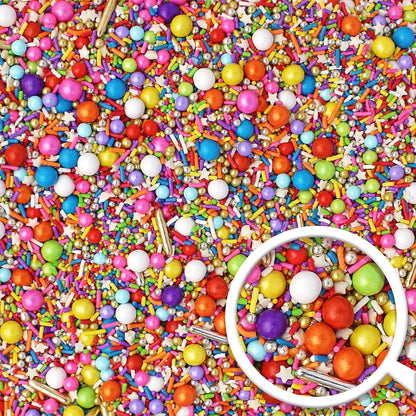 Sprinkle Pop Rainbow Road Sprinkle Mix| Blend of White Red Orange Yellow Green Blue Pink Purple Rainbow Sprinkles Made in USA for Decorating Birthday Cakes Cookie Cupcakes Ice Cream Chocolate,4oz