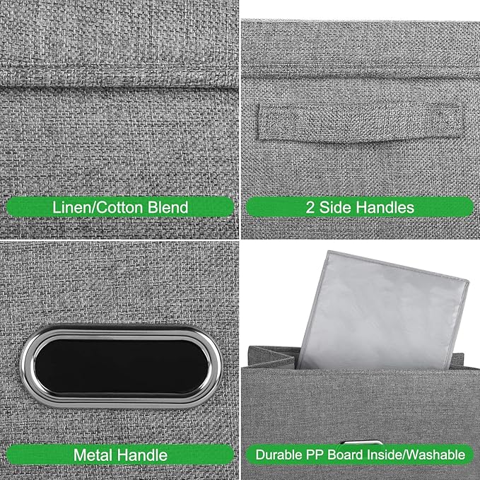 Large Linen Fabric Foldable Storage Bins with Removable Lid and Handles, Washable Storage Box Organizer Containers Baskets Cube with Cover for Bedroom,Office(Green, XXL(2-Pack))