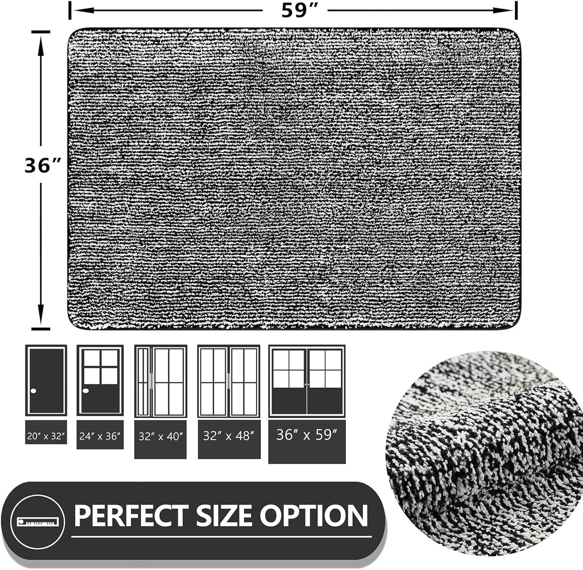 REFETONE Indoor Doormat, Front Door Mat 36"x59" Absorbent Rubber Backing Non Slip Back Door Mats, Washable Low-Profile Inside Floor Mat Door Rugs for Entryway, Resist Dirt Mud Mat for Dogs, Black