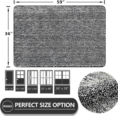 REFETONE Indoor Doormat, Front Door Mat 36"x59" Absorbent Rubber Backing Non Slip Back Door Mats, Washable Low-Profile Inside Floor Mat Door Rugs for Entryway, Resist Dirt Mud Mat for Dogs, Black