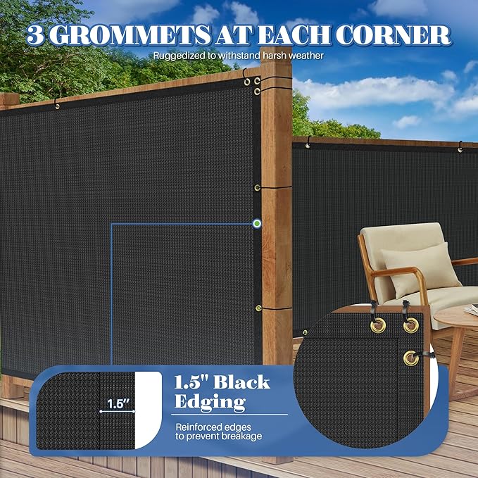 ECOOPTS 4'x193' Privacy Fence Screen Windscreen with Copper Grommets, Fit for Commercial Fence and Residential Garden Outdoor 90% UV Blockage, Cable Zip Ties Included (Black)
