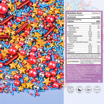 Cobakey Patriotic Sprinkles for Baking, 4th of July Sprinkles With Gold Star, Perfect for Independence Day Dessert Party 4.23 Ounce