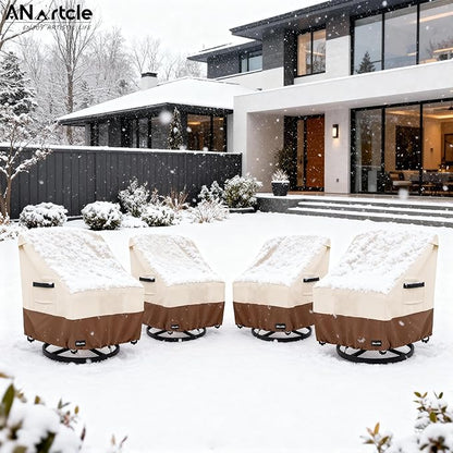 Swivel Patio Chair Cover 4 Pack,600D Waterproof Heavy Duty Outdoor Chair Cover(28 W x 33 D x 36 H inches),Patio Furniture Covers,Outdoor Furniture Covers Waterproof,Beige&Brown