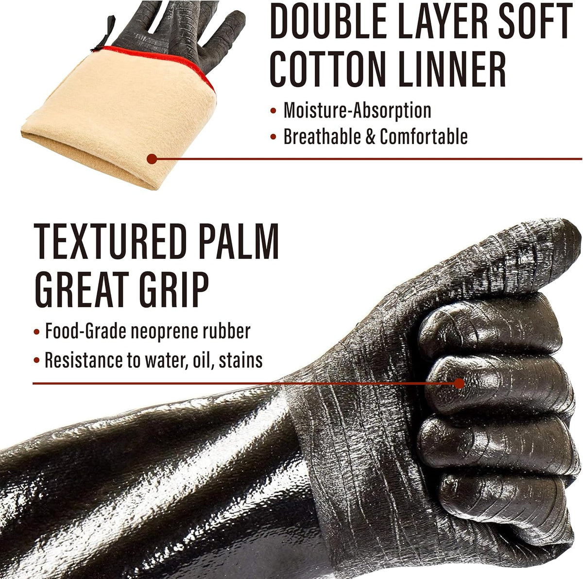RAPICCA BBQ Grill Gloves, 932°F Heat Resistant Neoprene, 14 in XL | Oil Resistant &amp; Waterproof, For Pitmaster - Smoking, Grilling, Cooking, Deep Frying Turkey, Handling Hot Greasy Meat