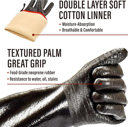 RAPICCA BBQ Grill Gloves, 932°F Heat Resistant Neoprene, 14 in XL | Oil Resistant &amp; Waterproof, For Pitmaster - Smoking, Grilling, Cooking, Deep Frying Turkey, Handling Hot Greasy Meat
