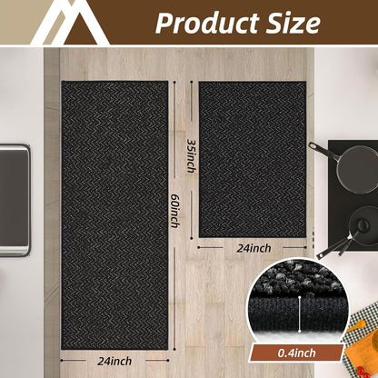 COSY HOMEER Kitchen Rugs Non Slip Washable 24"x36"+24"x60" Absorbent Kitchen Mats for Floor Stain Resistant Kitchen Runner Rug Sets of 2 Kitchen Floor Mats for Sink,Black