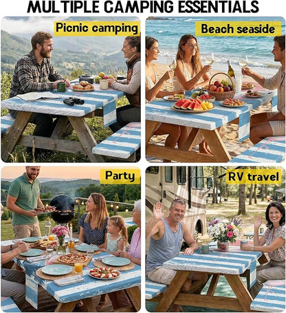 Picnic Table Cover with Bench Covers Table Cloth Tablecover Camping Essentials Camp Must Haves Camper Gear Outdoor Accessories River Water Motorhome Trailer Tent Rv Car Travel Activities Set Accessary