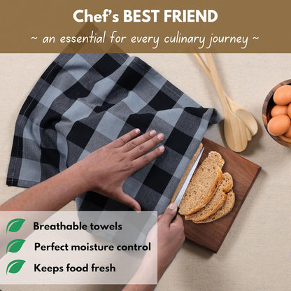 Native Fab 6 Pack Buffalo Check Kitchen Dish Towels, Cotton, Durable, Washable 16"x26" - Tea Towel, Soft Absorbent Cleaning Towels