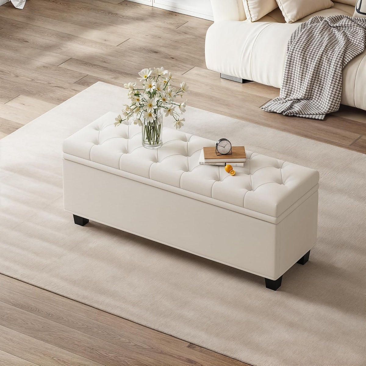 Maupvit Ottoman with Storage, Ottoman Bench with Lift Top, Upholstered Storage Bench with Hinged Lid, Bedroom Bench with Seating, Foot Rest Stool（Beige）