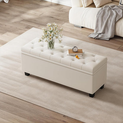 Maupvit Ottoman with Storage, Ottoman Bench with Lift Top, Upholstered Storage Bench with Hinged Lid, Bedroom Bench with Seating, Foot Rest Stool（Beige）