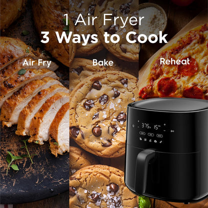 Frigidaire 3-in-1 Air Fryer, Large 5.3 QT Capacity, Digital Display, 3 Cooking Modes, 5 Recipe Presets, Automatic Shake Reminder, PFAS-Free Cooking Surfaces, Black